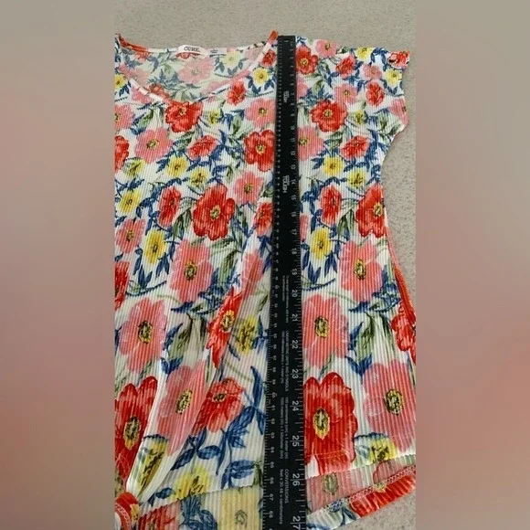 Cure L Floral V-Neck Short Sleeve Top Tie Front Rhinestone 0083 - Picture 10 of 10